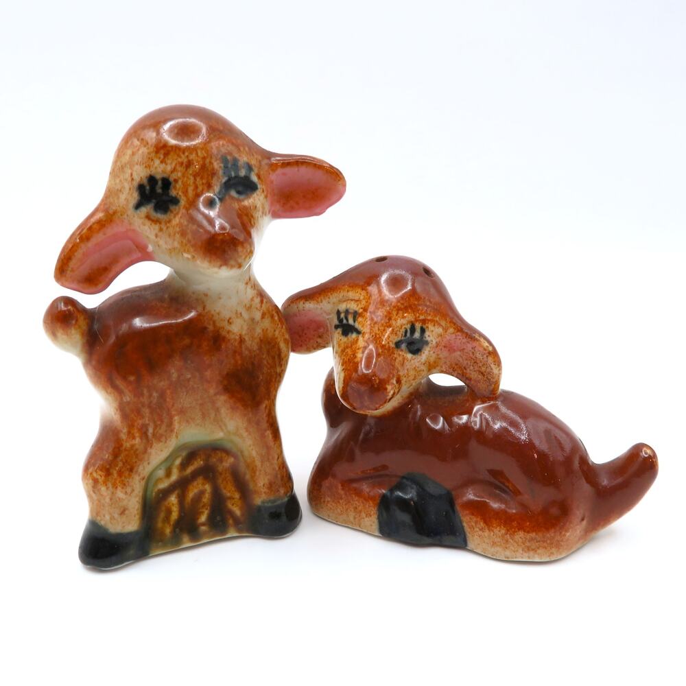 Vintage Deer Salt and Pepper Shakers Brown Fawn Pair Woodland MCM Cute Kitchen